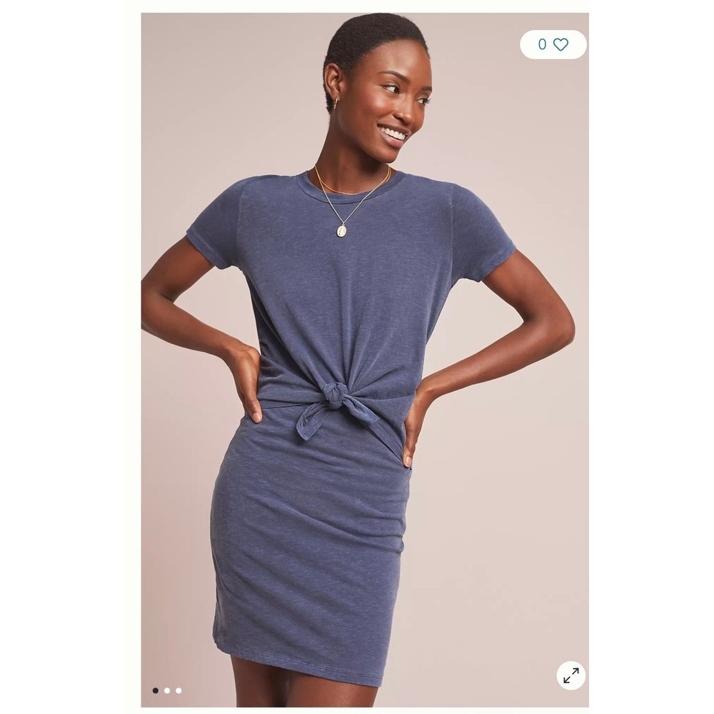 Sundry Blue Heathered Tie Front Ruched T-Shirt Mini Dress Size 0 Small